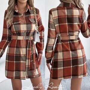 Plaid Belted Shirt Dress